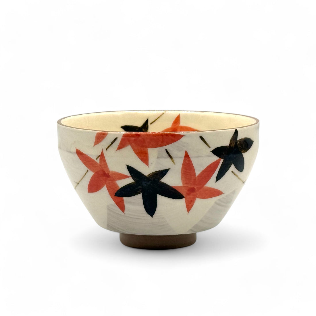 Shimotsuki Momiji Leaves White Mino-yaki Ido Chawan - Japanese Mini Matcha Bowl
