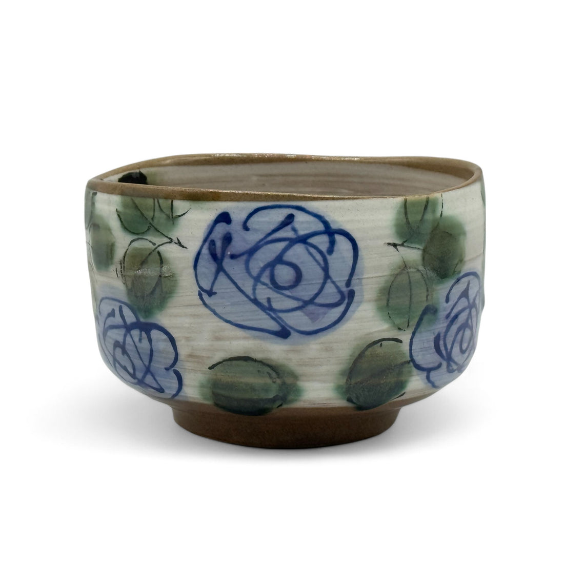 Blue Rose Garden Mino-yaki Chawan - Japanese Matcha Bowl