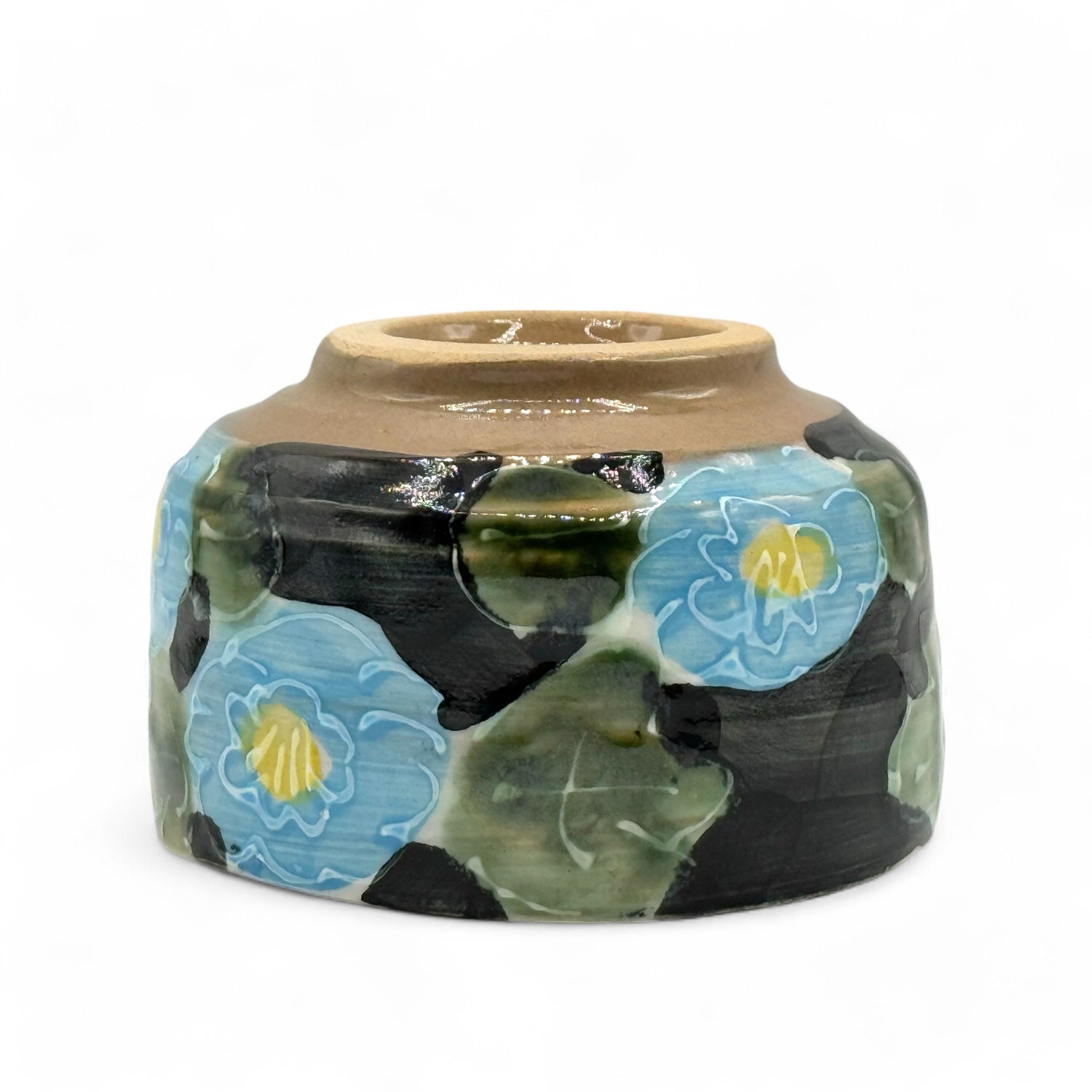 Blue Peony Garden Mino-yaki Chawan - Japanese Matcha Bowl