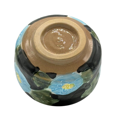 Blue Peony Garden Mino-yaki Chawan - Japanese Matcha Bowl