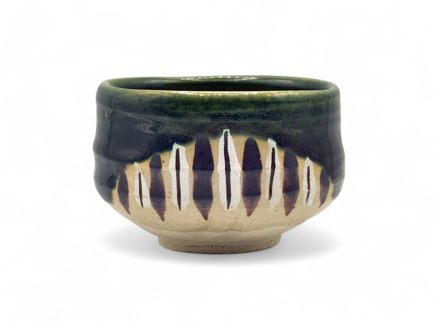 Oribe Tokusa Green Mino-yaki Chawan - Japanese Matcha Bowl