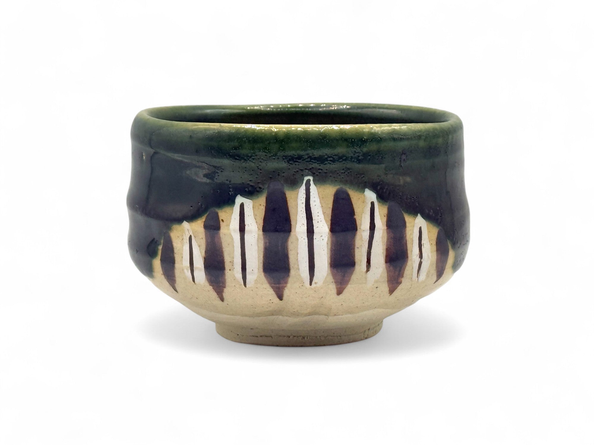 Oribe Tokusa Green Mino-yaki Chawan - Japanese Matcha Bowl