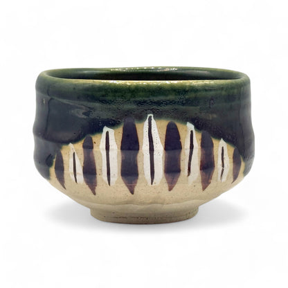 Oribe Tokusa Green Mino-yaki Chawan - Japanese Matcha Bowl