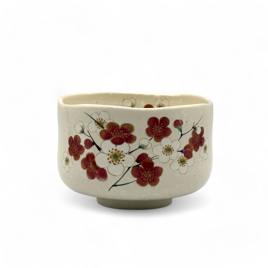 Ume Hana White Mini Mino-yaki Chawan - Japanese Mini Matcha Bowl