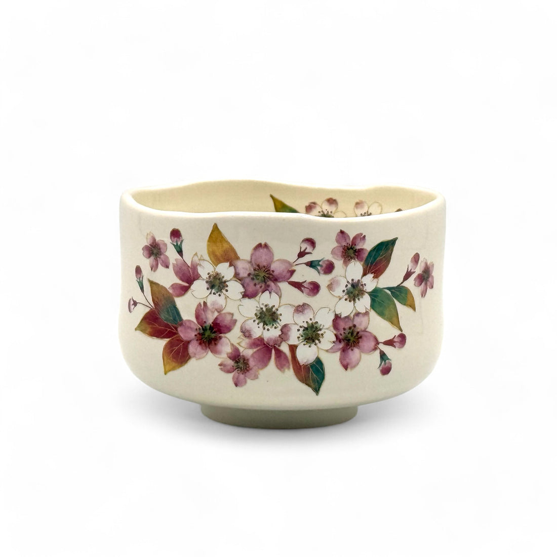 Cherry Hana White Mini Mino-yaki Chawan - Japanese Mini Matcha Bowl