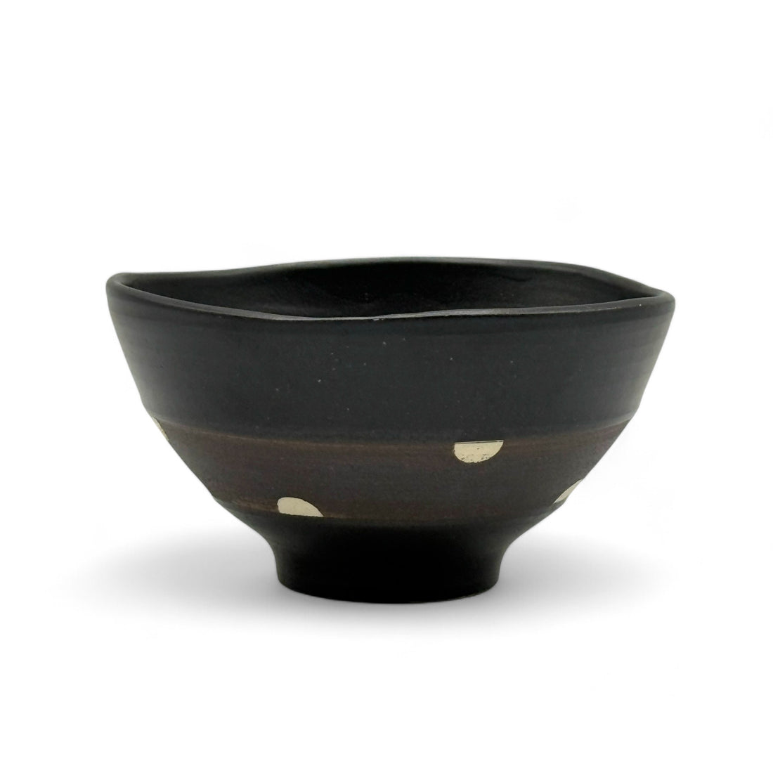 Shinko Black Polka Dot Mino-yaki Ido Chawan - Japanese Mini Matcha Bowl