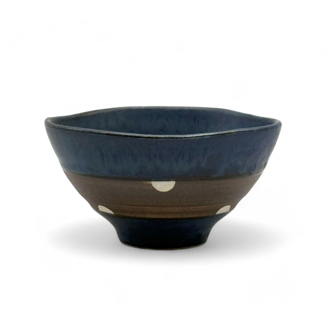 Shinko Blue Polka Dot Mino-yaki Ido Chawan - Japanese Mini Matcha Bowl