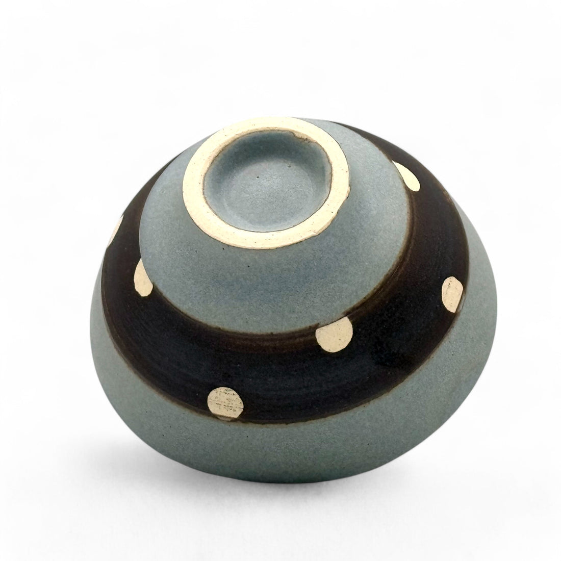 Shinko Gray Polka Dot Mino-yaki Ido Chawan - Japanese Mini Matcha Bowl