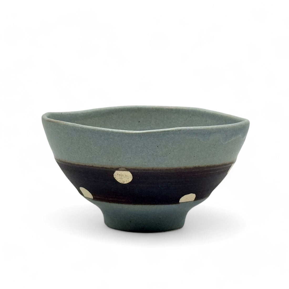 Shinko Gray Polka Dot Mino-yaki Ido Chawan - Japanese Mini Matcha Bowl