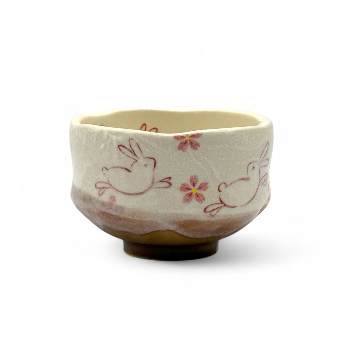 Hanami Rabbit Beige Mino-yaki Chawan - Japanese Mini Matcha Bowl