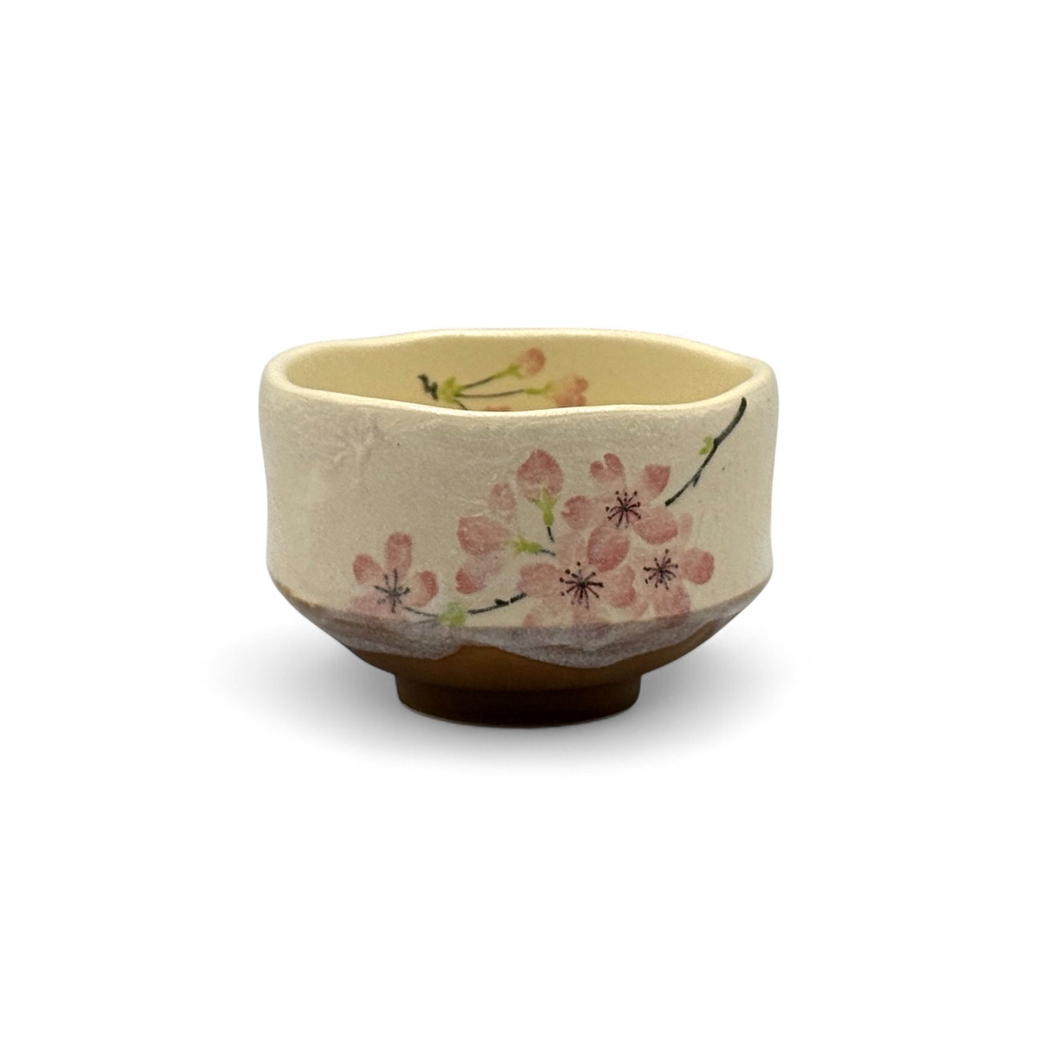 Yamazakura Cherry Blossom Beige Mino-yaki Chawan - Japanese Mini Matcha Bowl