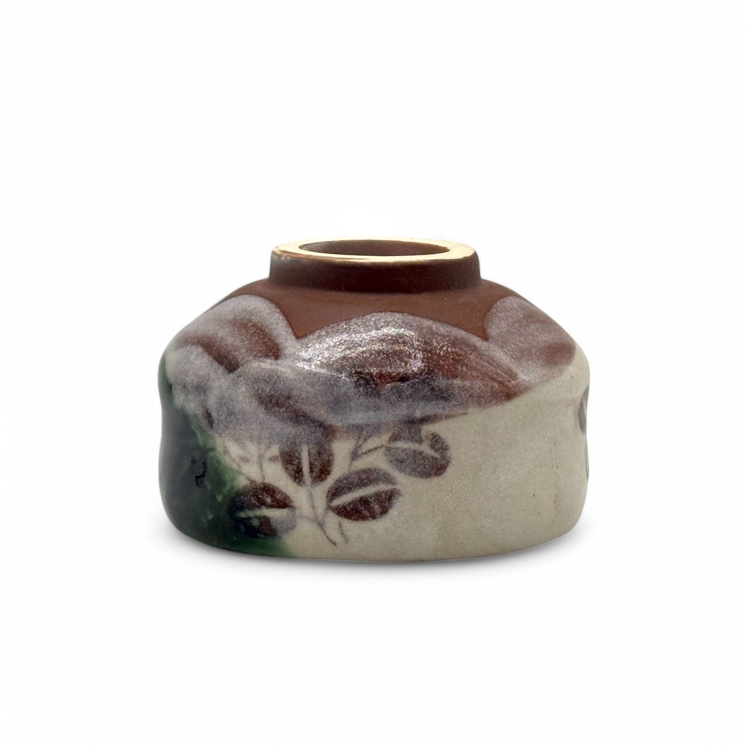 Ogi Green Leaves Mino-yaki Chawan - Japanese Mini Matcha Bowl