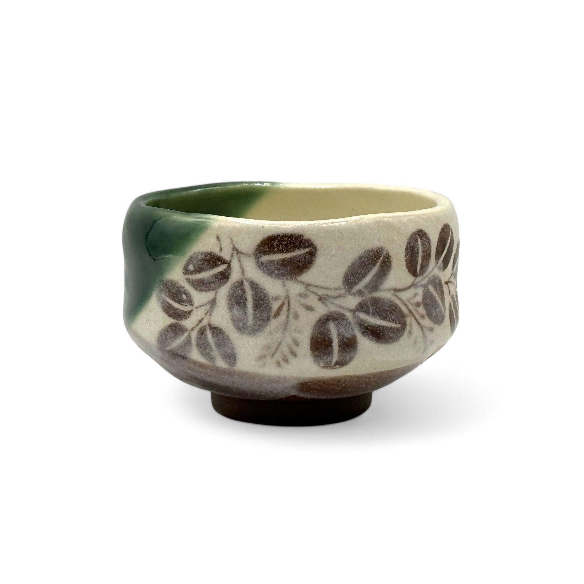 Ogi Green Leaves Mino-yaki Chawan - Japanese Mini Matcha Bowl