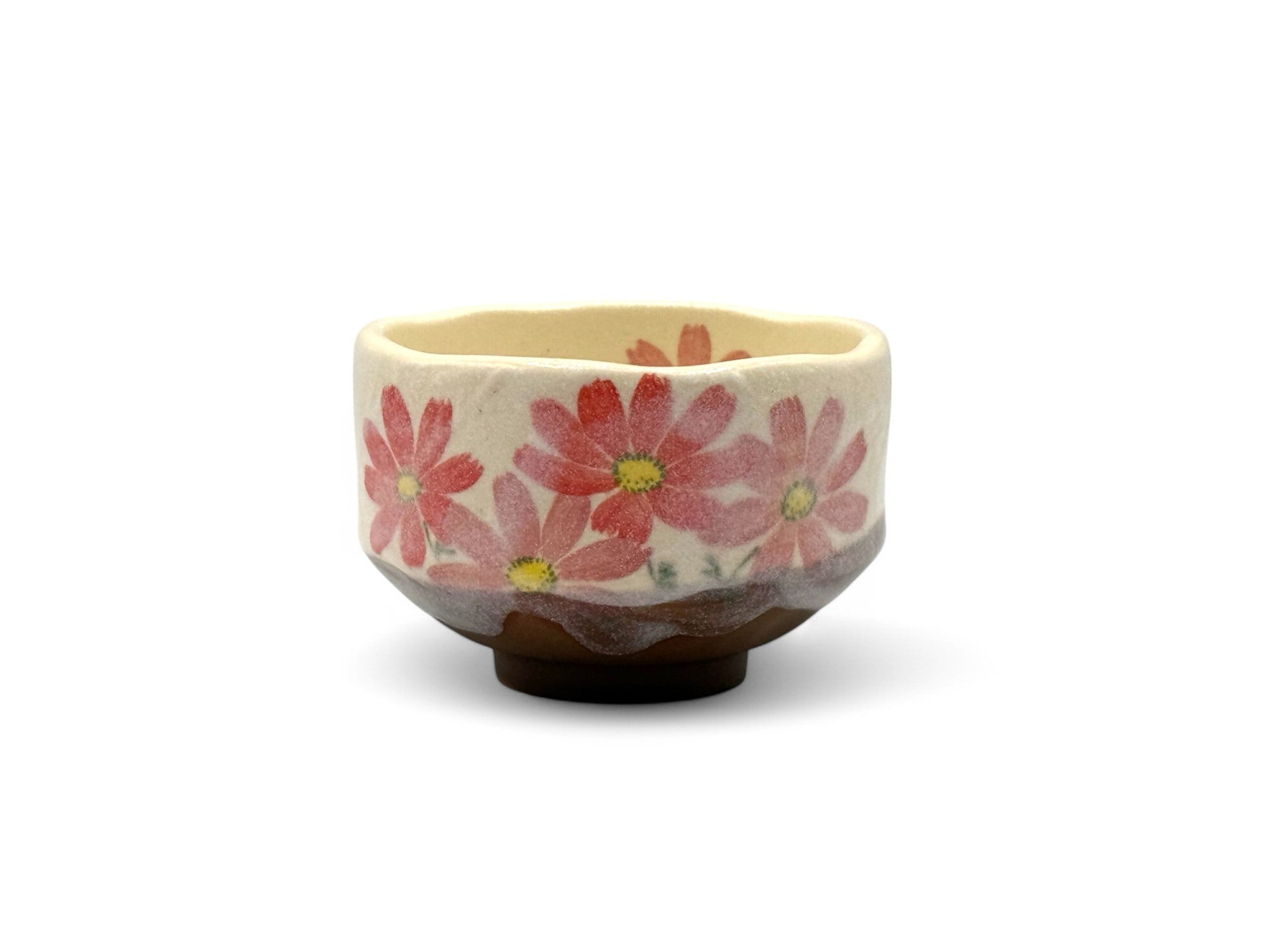 Kosumosu Red Beige Mino-yaki Chawan - Japanese Mini Matcha Bowl