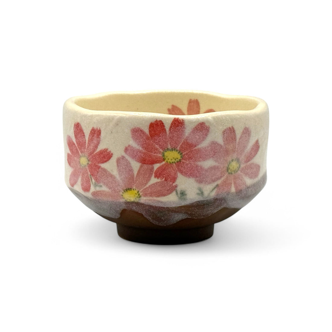 Kosumosu Red Beige Mino-yaki Chawan - Japanese Mini Matcha Bowl