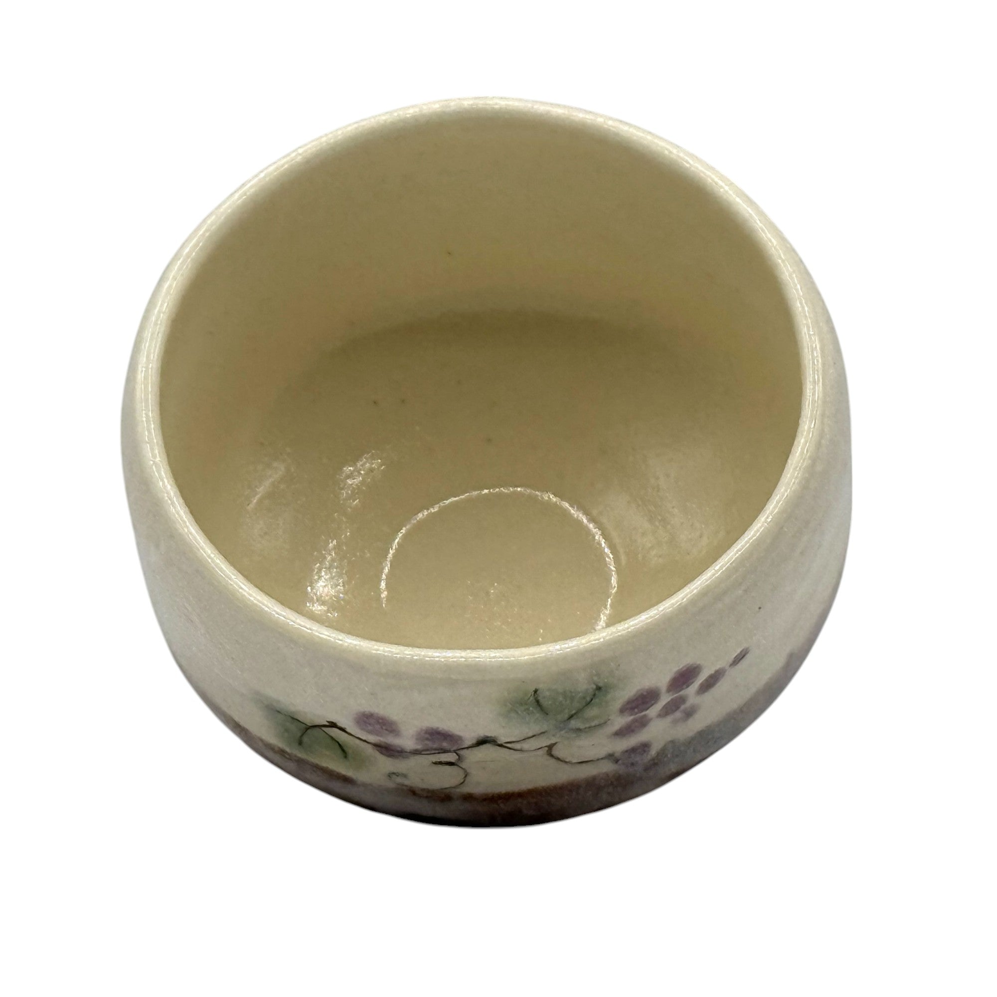 Grape Vine Beige Mino-yaki Chawan - Japanese Mini Matcha Bowl