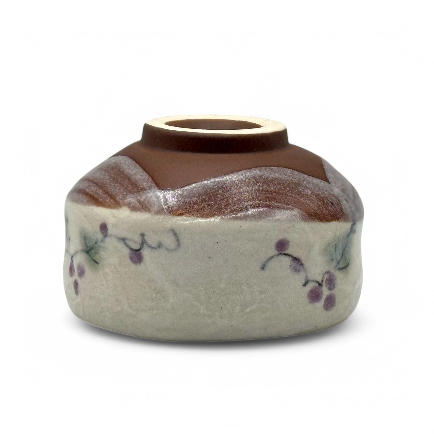 Grape Vine Beige Mino-yaki Chawan - Japanese Mini Matcha Bowl