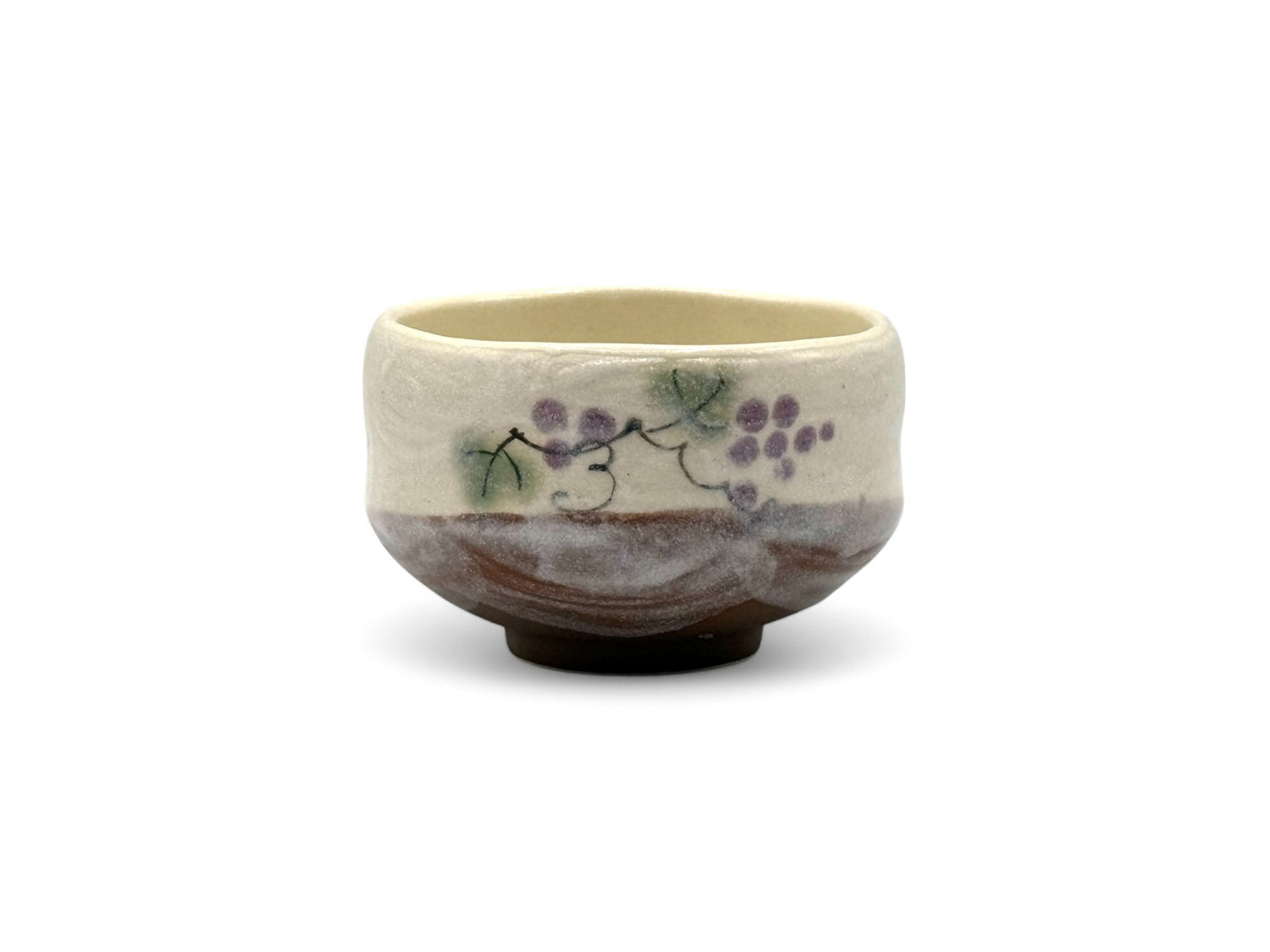 Grape Vine Beige Mino-yaki Chawan - Japanese Mini Matcha Bowl