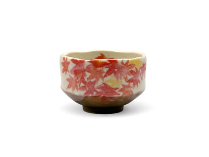 Nishiki Autumn Leaves Beige Mino-yaki Chawan - Japanese Mini Matcha Bowl