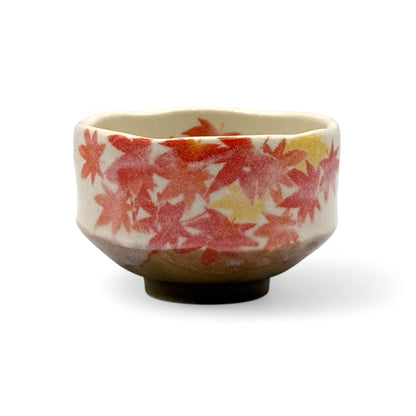 Nishiki Autumn Leaves Beige Mino-yaki Chawan - Japanese Mini Matcha Bowl