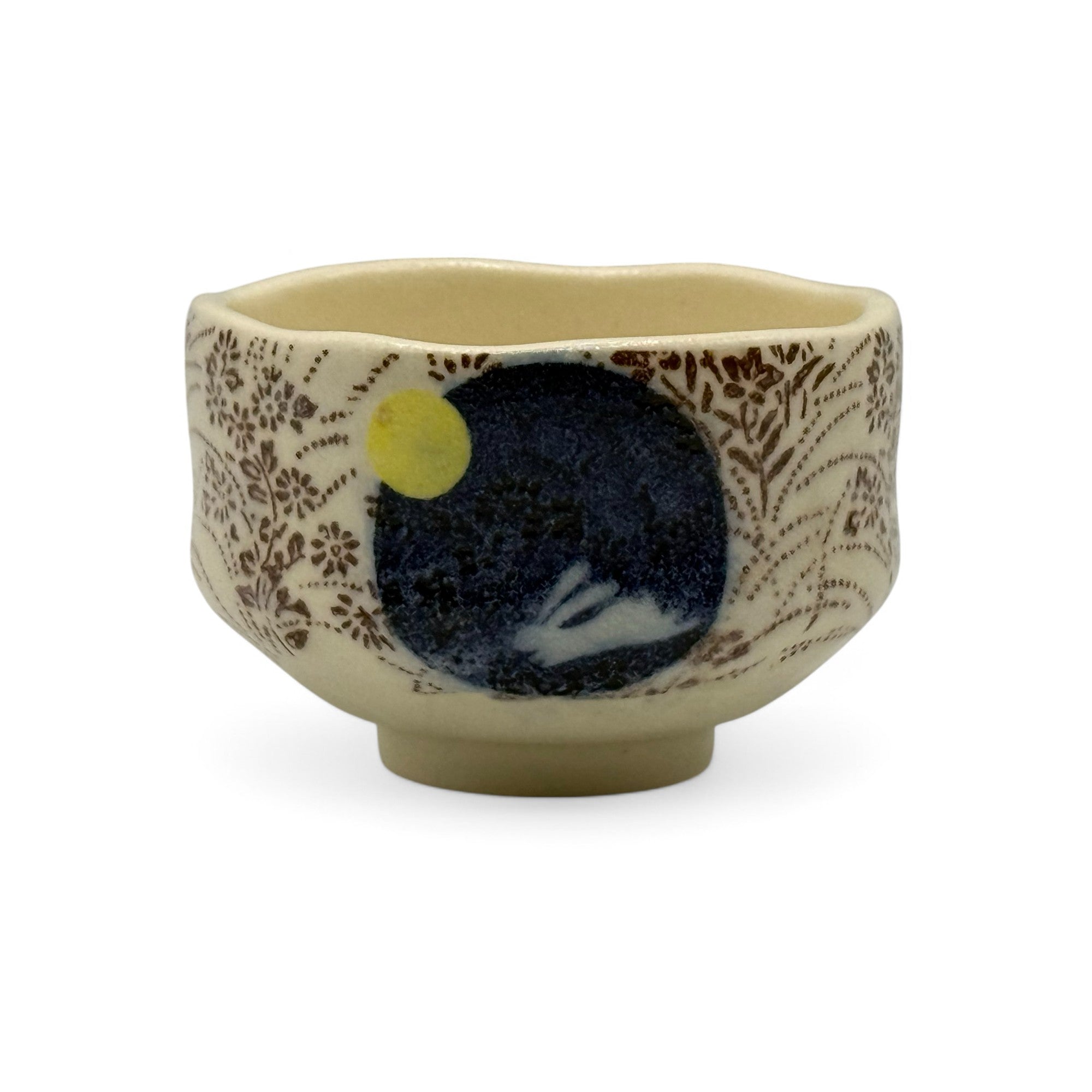 Tsuki Moon Rabbit Beige Mino-yaki Chawan - Japanese Mini Matcha Bowl