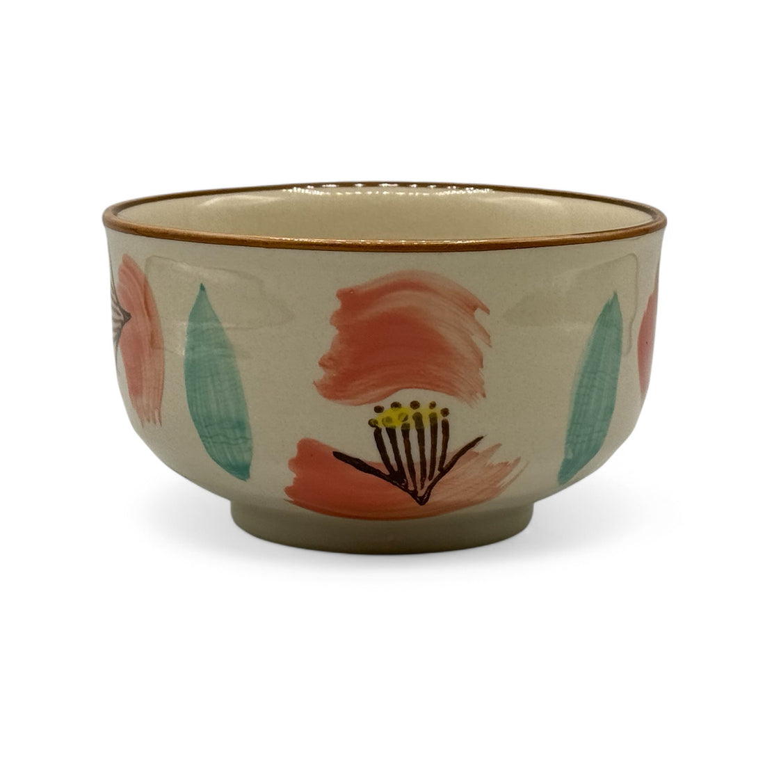 Akai Hana Beige Seto-yaki Chawan - Japanese Matcha Bowl