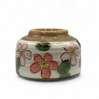 Cherry Red Blossom Garden Mino-yaki Chawan - Japanese Matcha Bowl