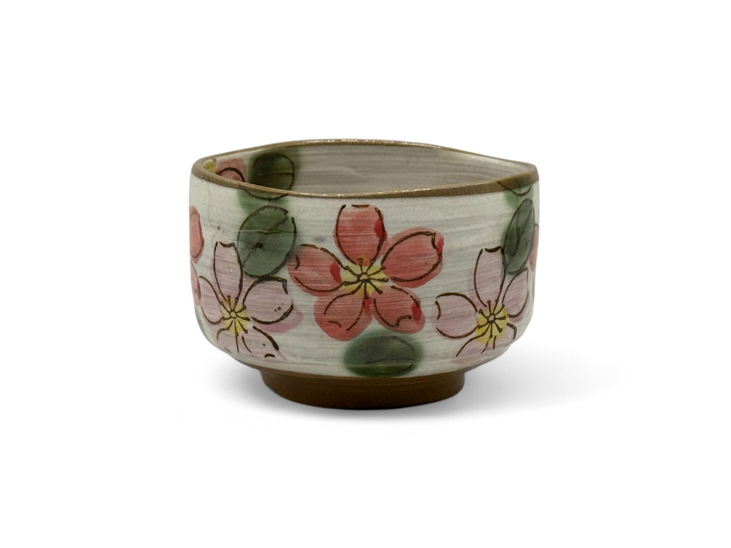Cherry Red Blossom Garden Mino-yaki Chawan - Japanese Matcha Bowl