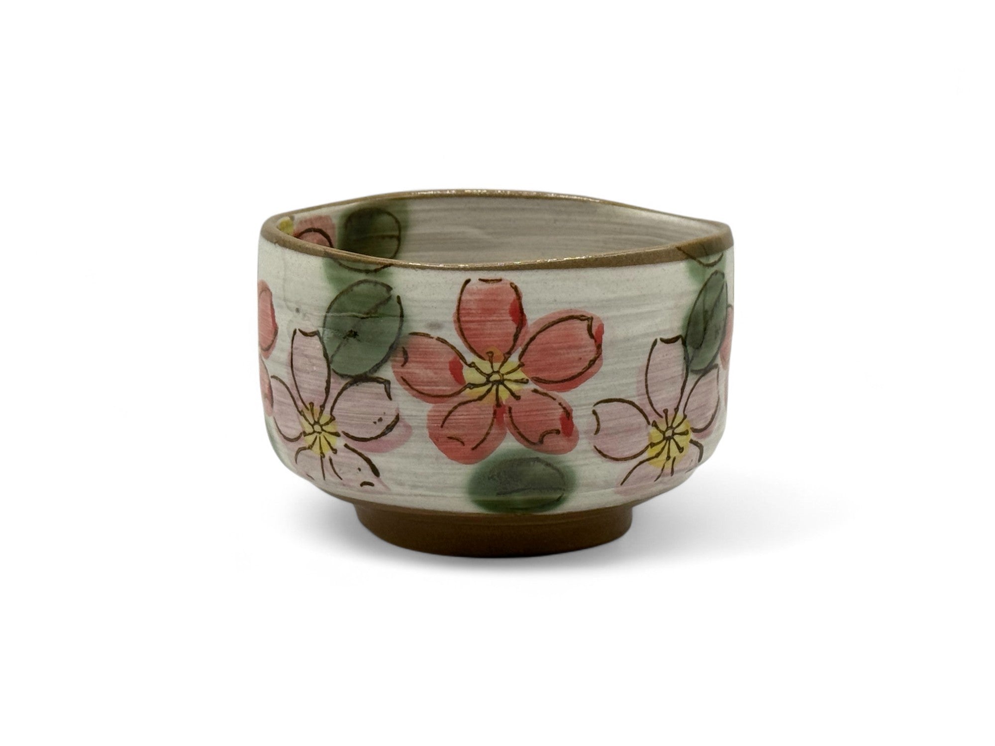 Cherry Red Blossom Garden Mino-yaki Chawan - Japanese Matcha Bowl