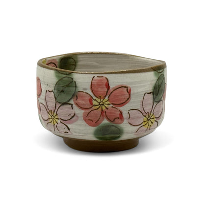 Cherry Red Blossom Garden Mino-yaki Chawan - Japanese Matcha Bowl