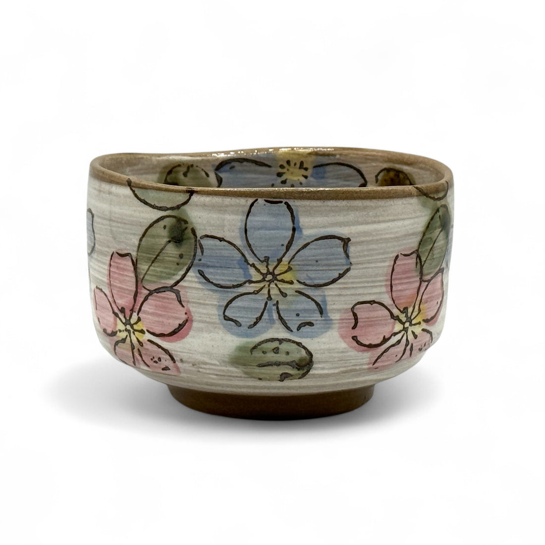 Cherry Blue Blossom Garden Mino-yaki Chawan - Japanese Matcha Bowl