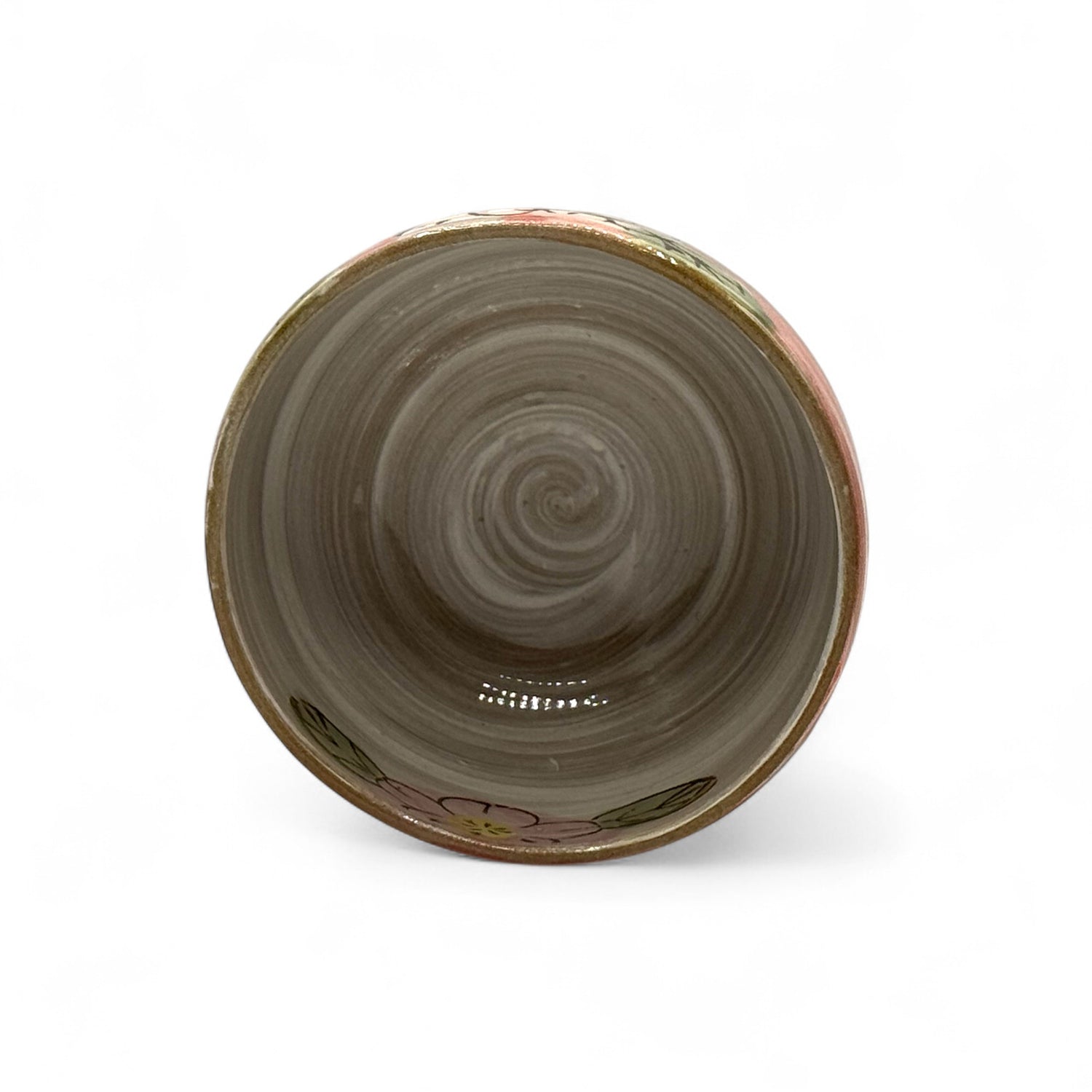 Patterned Cherry Red Blossom Mino-yaki Chawan - Japanese Matcha Bowl