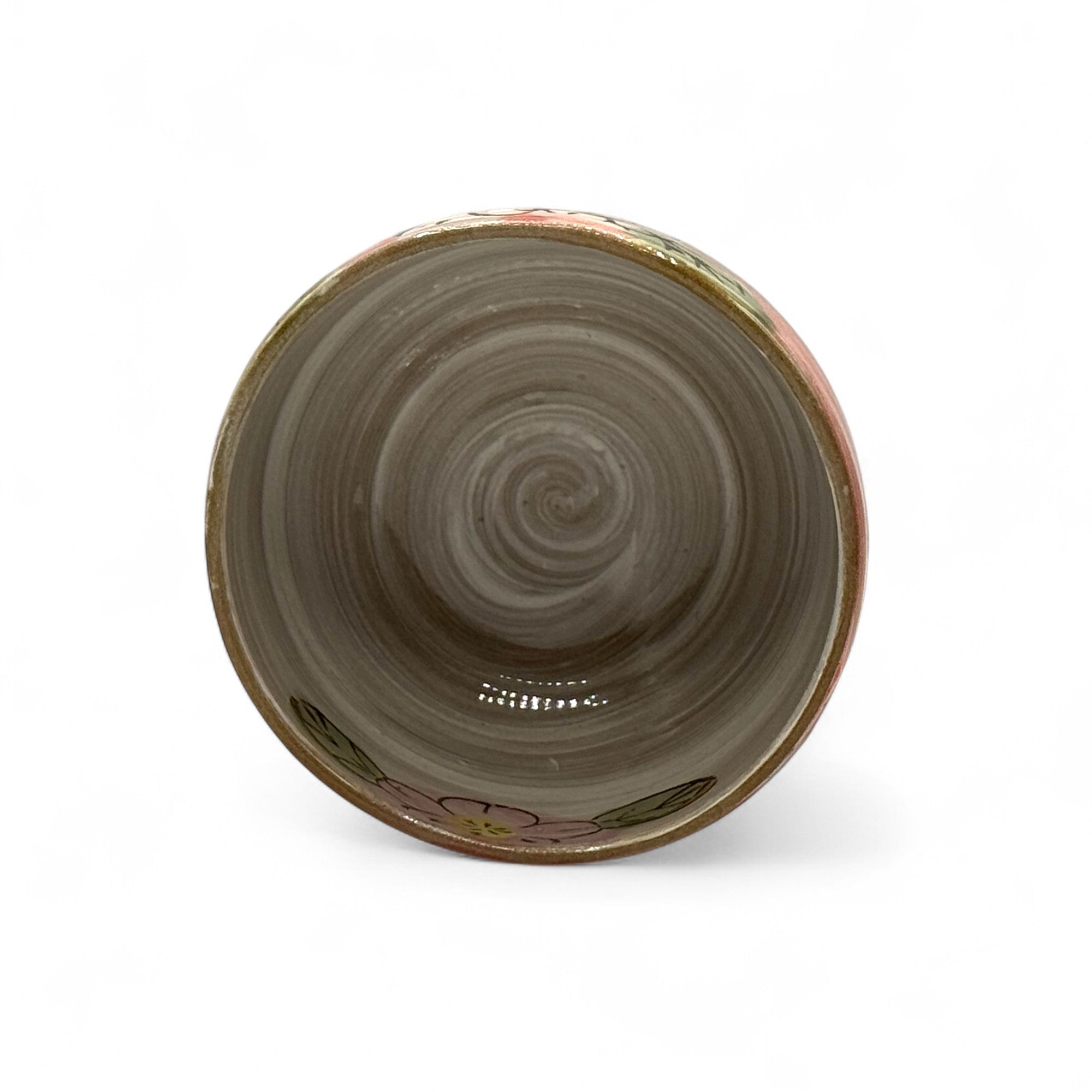 Patterned Cherry Red Blossom Mino-yaki Chawan - Japanese Matcha Bowl