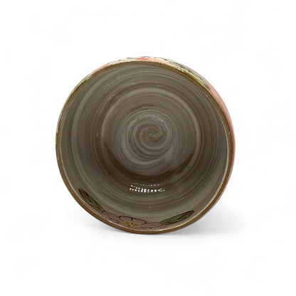 Patterned Cherry Red Blossom Mino-yaki Chawan - Japanese Matcha Bowl