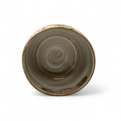Patterned Cherry Red Blossom Mino-yaki Chawan - Japanese Matcha Bowl