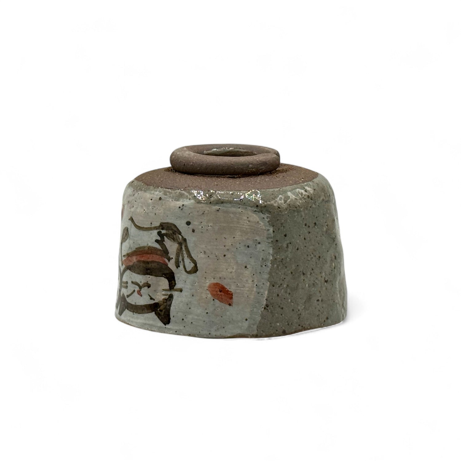 Maneki Neko Tedzukuri Gray Mino-yaki Chawan - Japanese Mini Matcha Bowl