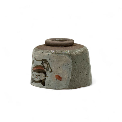 Maneki Neko Tedzukuri Gray Mino-yaki Chawan - Japanese Mini Matcha Bowl