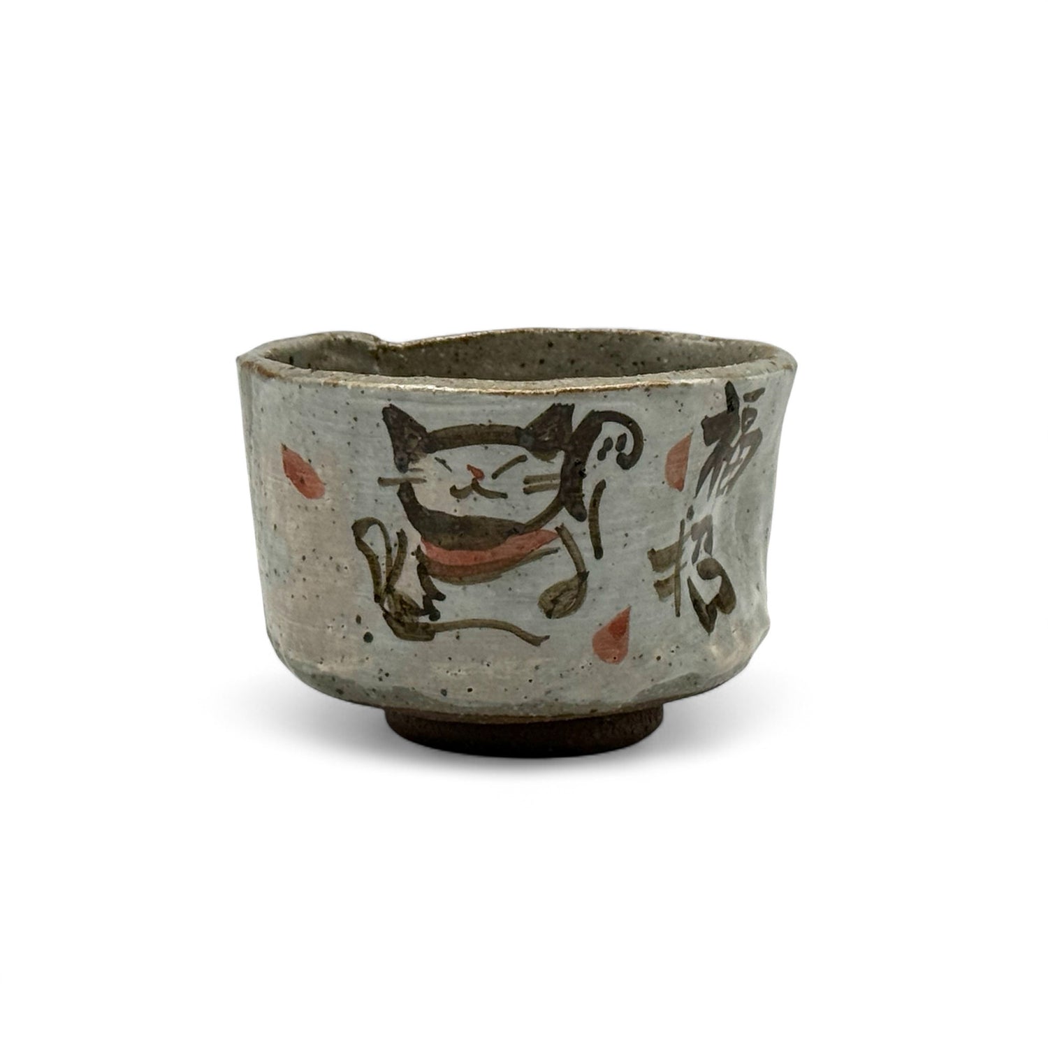 Maneki Neko Tedzukuri Gray Mino-yaki Chawan - Japanese Mini Matcha Bowl