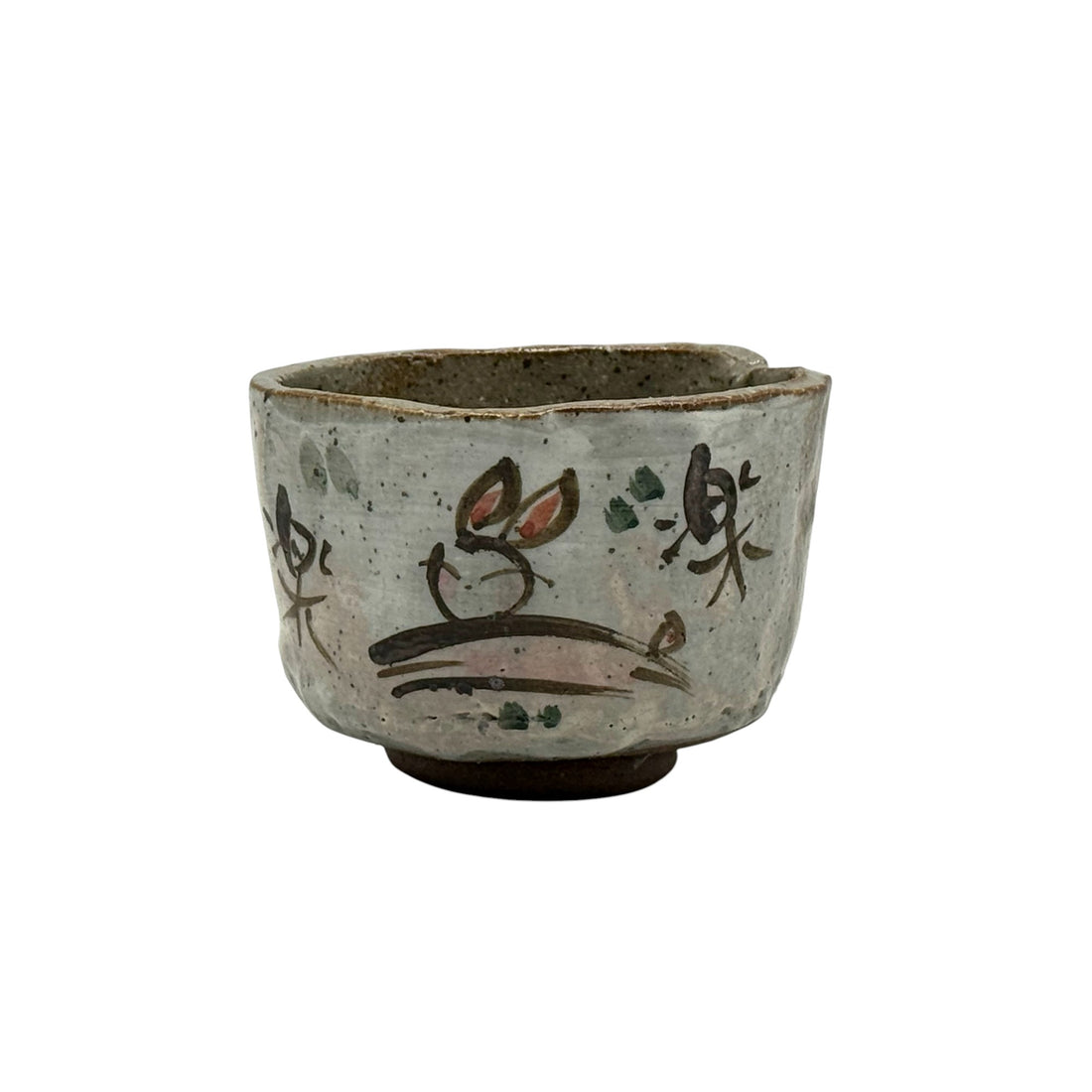 Usagi Rabit Tedzukuri Gray Mino-yaki Chawan - Japanese Mini Matcha Bowl
