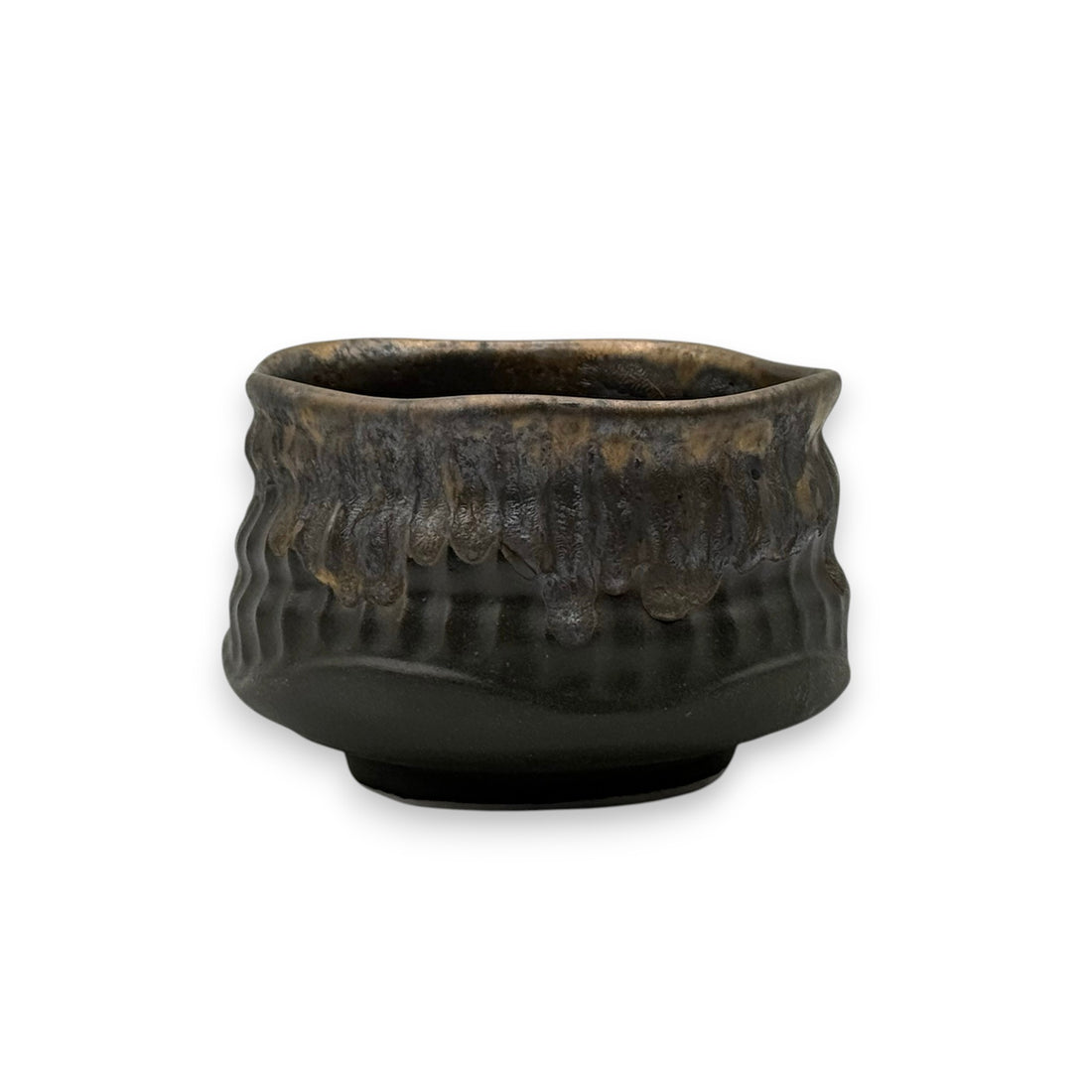 Mangantataki Kin Black Mino-yaki Chawan - Japanese Mini Matcha Bowl