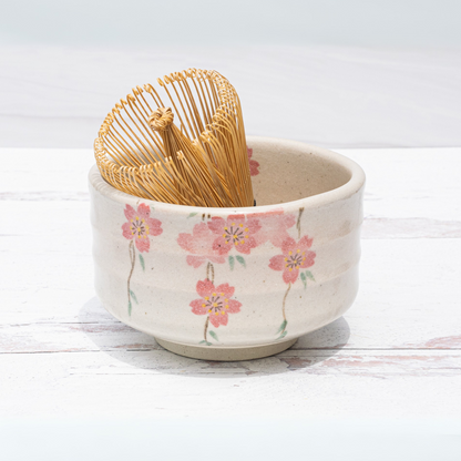 Pink Sakura Flowers Ceramic Matcha Bowl
