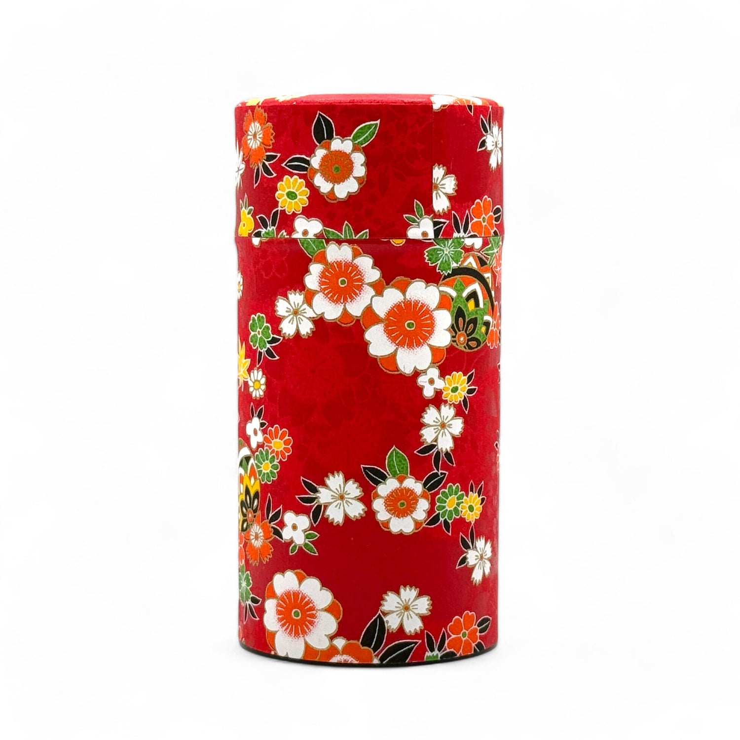 Matsuri Red Washi Paper Wrapped Tea Canister (L) - Japanese Chazutsu