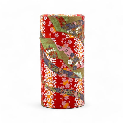 Oiwai Red Washi Paper Wrapped Tea Canister (L) - Japanese Chazutsu