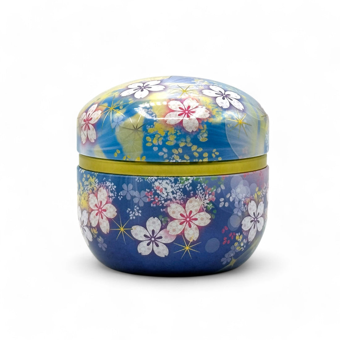 Winter Hana Blue Metal Tea Canister - Japanese Chazutsu