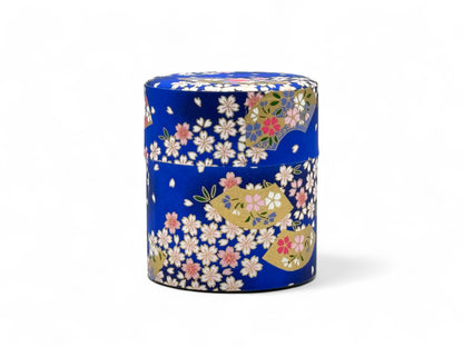 Matsuri Blue Washi Paper Wrapped Tea Canister (S) - Japanese Chazutsu