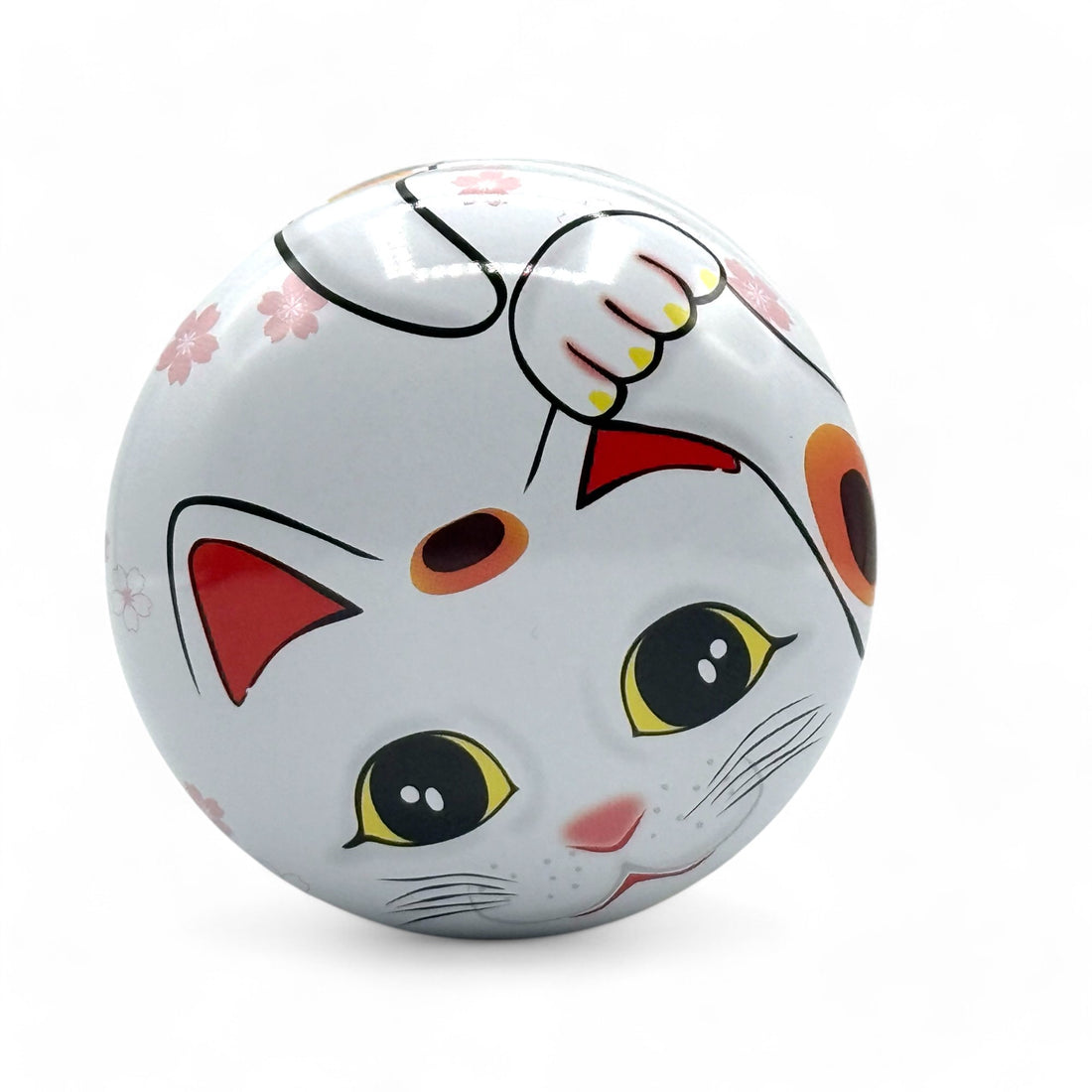 Maneki Neko Cat White Metal Tea Canister - Japanese Chazutsu