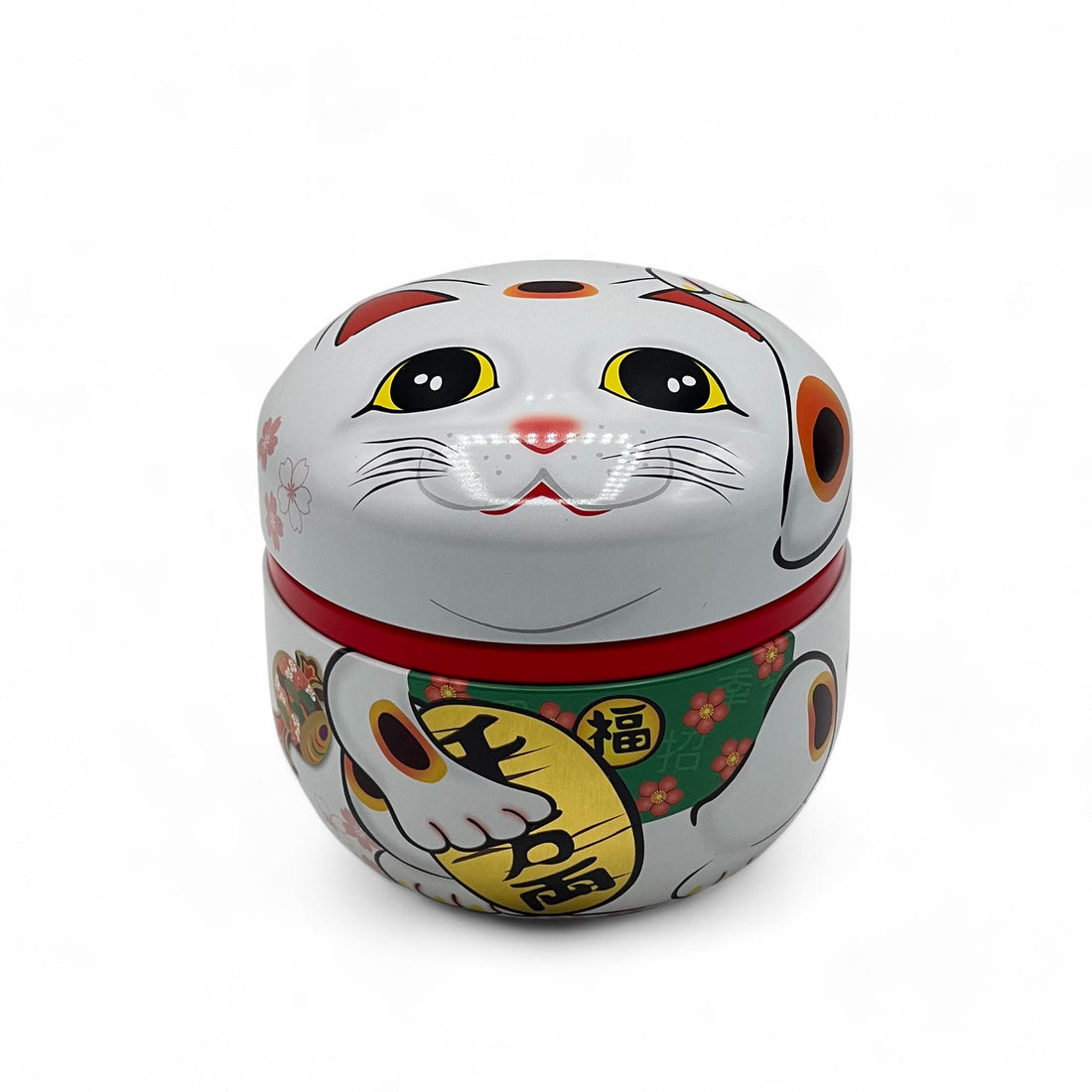 Maneki Neko Cat White Metal Tea Canister - Japanese Chazutsu