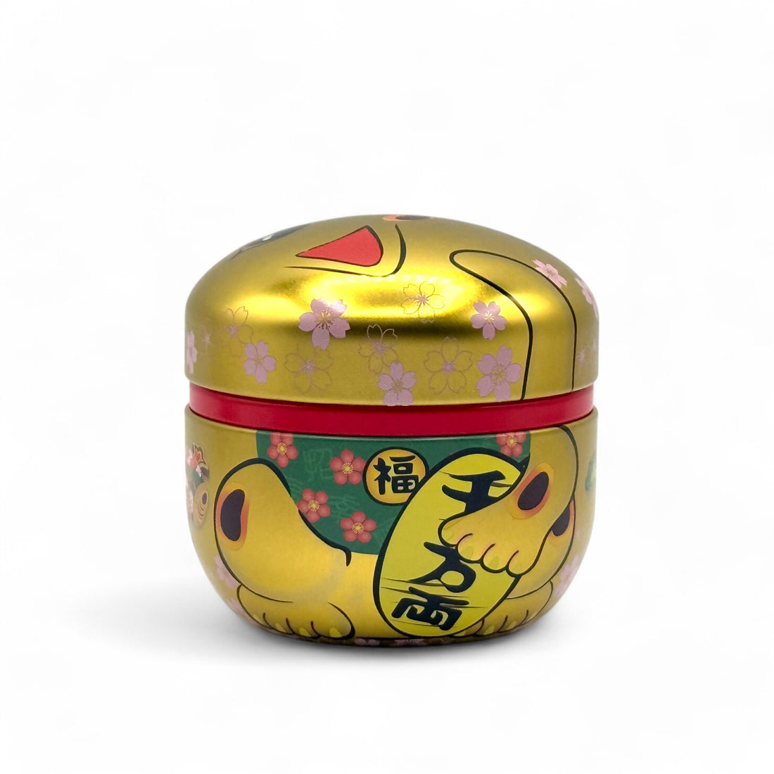 Maneki Neko Cat Gold Metal Tea Canister - Japanese Chazutsu