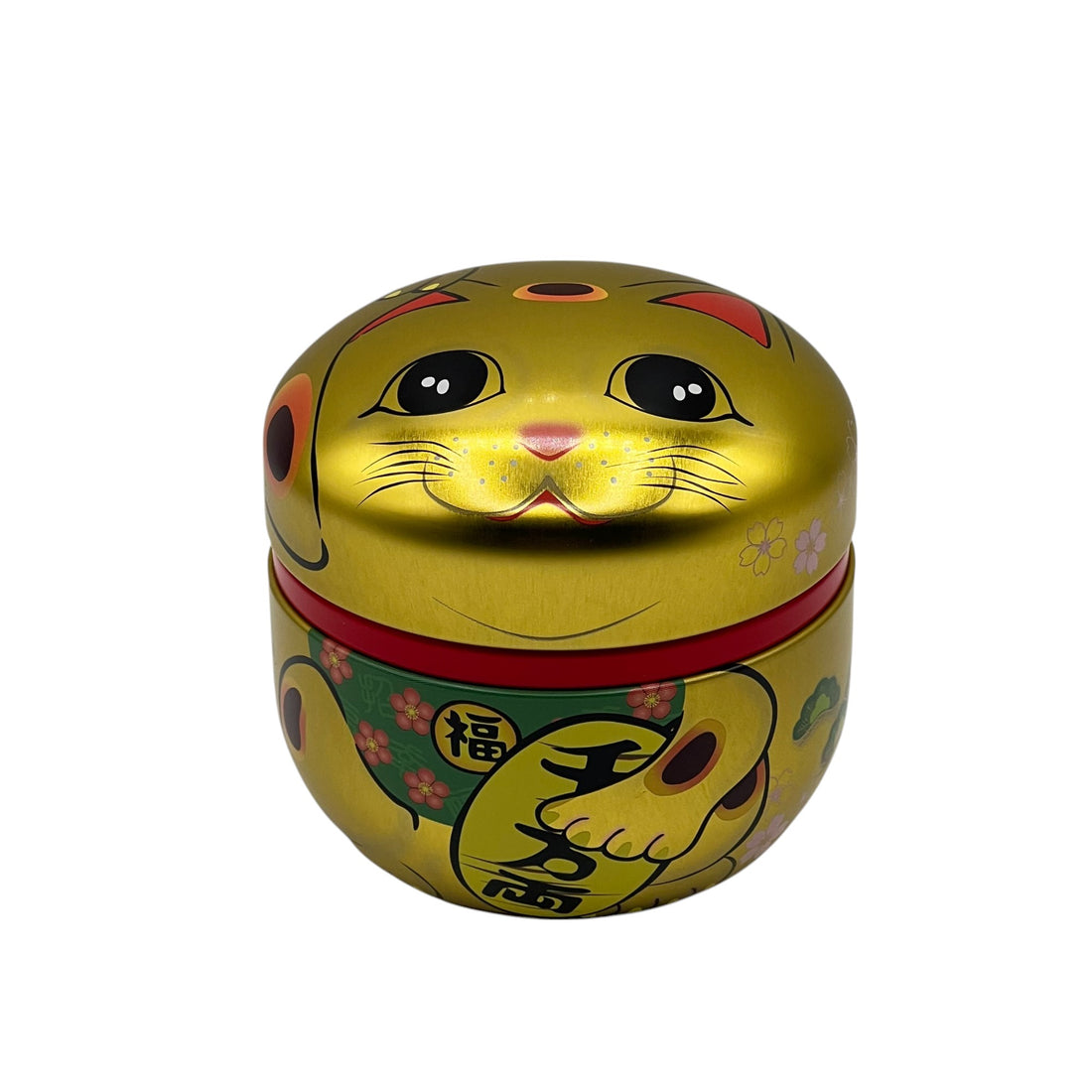 Maneki Neko Cat Gold Metal Tea Canister - Japanese Chazutsu