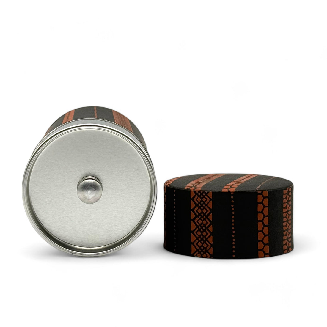 Shima Stripe Brown Washi Paper Wrapped Tea Canister (L) - Japanese Chazutsu